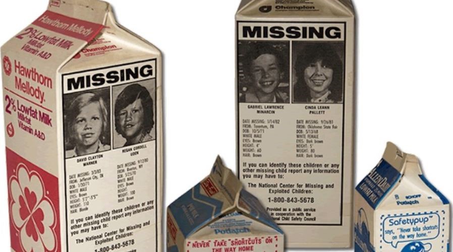 Picture of milk-cartons with missing children pictures and information